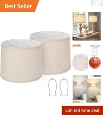 Elegant Beige Natural Linen Drum Lampshades Set of 2 - Perfect for Modern D cor