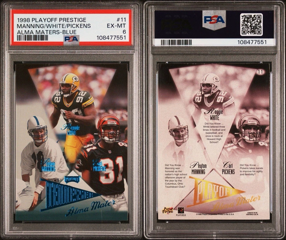 Playoff Prestige 1998 - Alma Maters Manning, blanco, Pickens #11 azul (RC) Foto 3 de 3