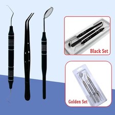 3pcs Dental Mouth Mirror Tweezers Probe Kit Stainless Steel Oral Cleaning Tools