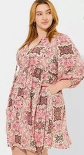 Torrid Mini Washable Gauze Tunic Dress Pocket Geometric Print Pink Size 0