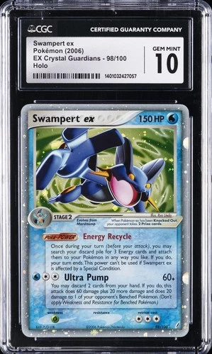 2006 POKÉMON EX CRYSTAL GUARDIANS HOLO #98/100 SWAMPERT EX CGC 10 GEM MINT