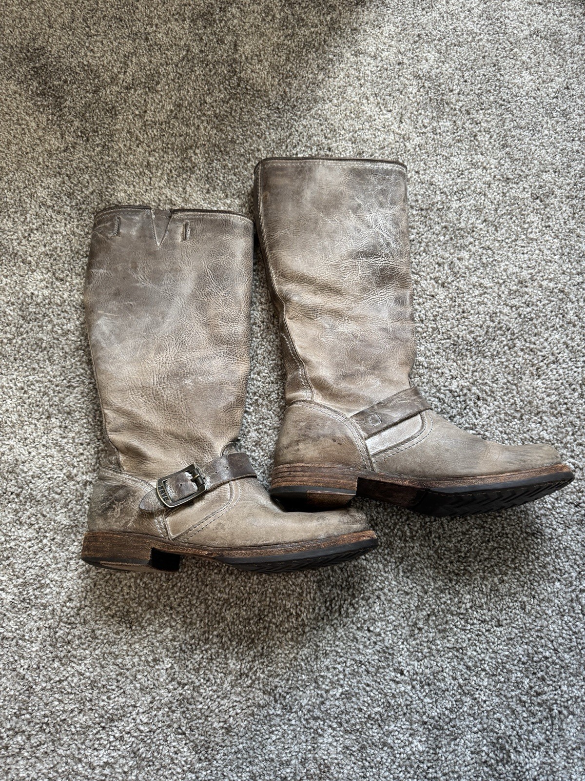 Frye Veronica Slouch Boots Size 6 Brown Tan Distressed Tumbled Leather READ