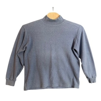 Vintage LL Bean Mens Long Sleeve Mock Neck Sweatshirt Blue Size Large USA Made