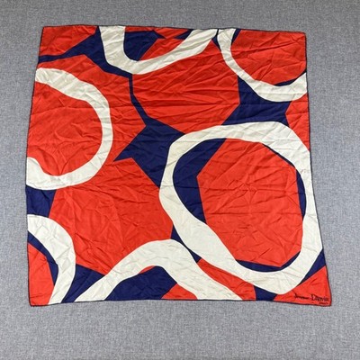 VTG Jeanne Lanvin Silk Scarf 30x30 Red Navy White Abstract Geometric Mod Luxury