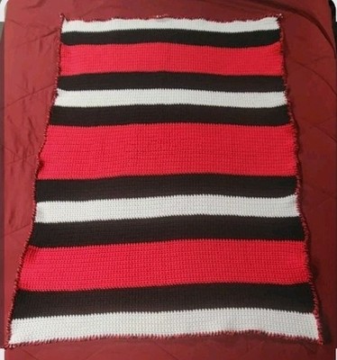 Afghan~Single Crochet Handmade 54''x 39'' Red Black White New Blanket w/Border