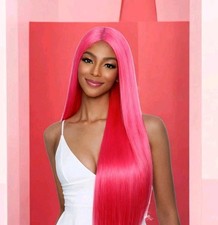  New Neon Hot Pink Glueless 4 Inch Deep Hand-Tied Lace Front Wig