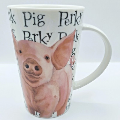 Perky Pink Pig Tall Latte Mug Fine China Leonardo Collection 350ml Geburtstagsgeschenk