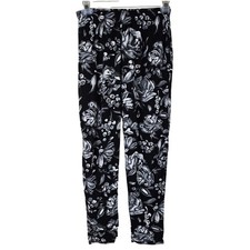 Jams World Vintage High Waisted Floral Pants Tapered Leg Black White Small