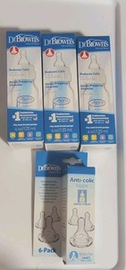 3 Dr. Brown's Natural Flow 4oz Anti-Colic Baby Bottles Set /w 6pk Nipples