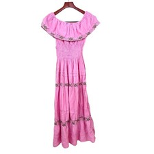Handmade Vintage Dress Sz S Maxi Cotton Tiered Cottage Boho Ruffle Coquette