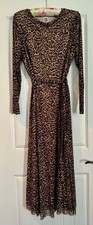 ANN KLEIN Belted Long Sleeves Leopard/Cheeta-Print Womens Midi Dress, XL