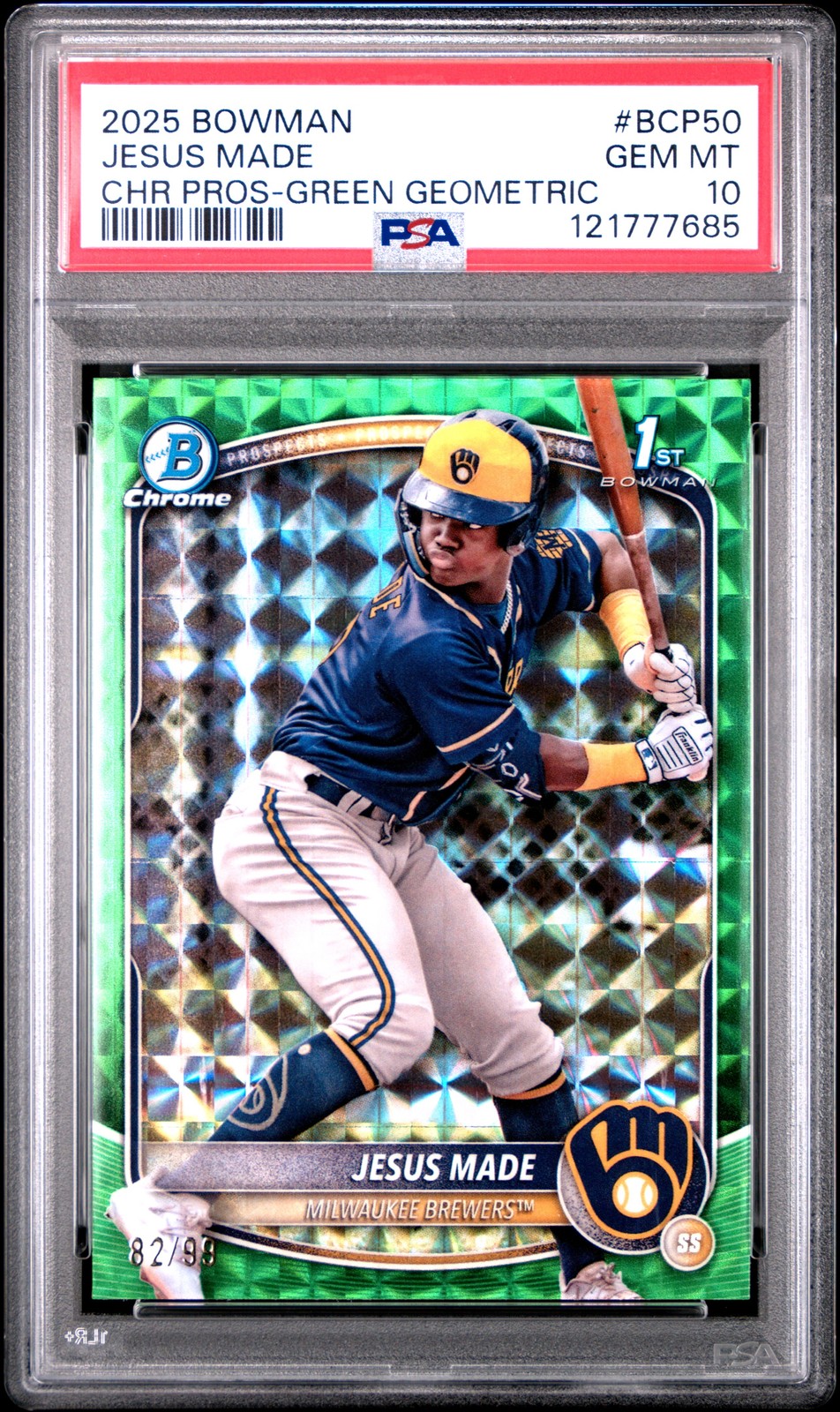 2025 BOWMAN CHROME PROSPECTS GREEN GEOMETRIC #BCP50 JESUS MADE 82/99 PSA 10