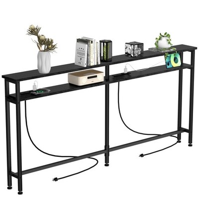 Keelian 78 Inch Double-Layer Narrow Console Sofa Table 78'' double-deck, Black 