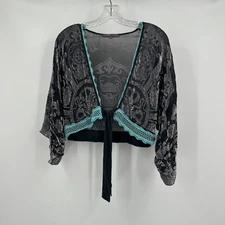 Womens Whimsigoth Burnout Velvet Kimono Size M Silk Blend Boho Moody Ethereal