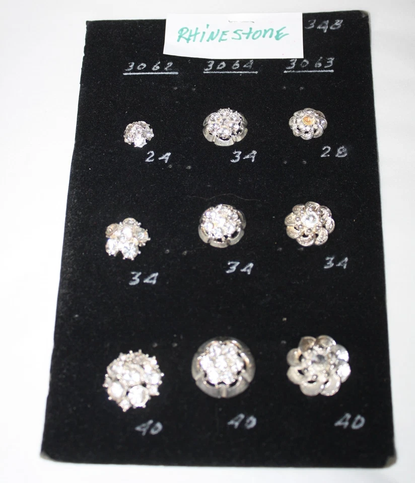 Antique/Vintage Clear Rhinestone Crystal Shank Buttons (9) Varied Sizes 24-40mm - Image 3 of 4