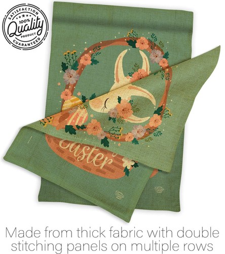 Bunny in Basket Burlap Garden Flag Set Wall Hanger Springtime Easter Happy Eg... - Picture 7 of 12