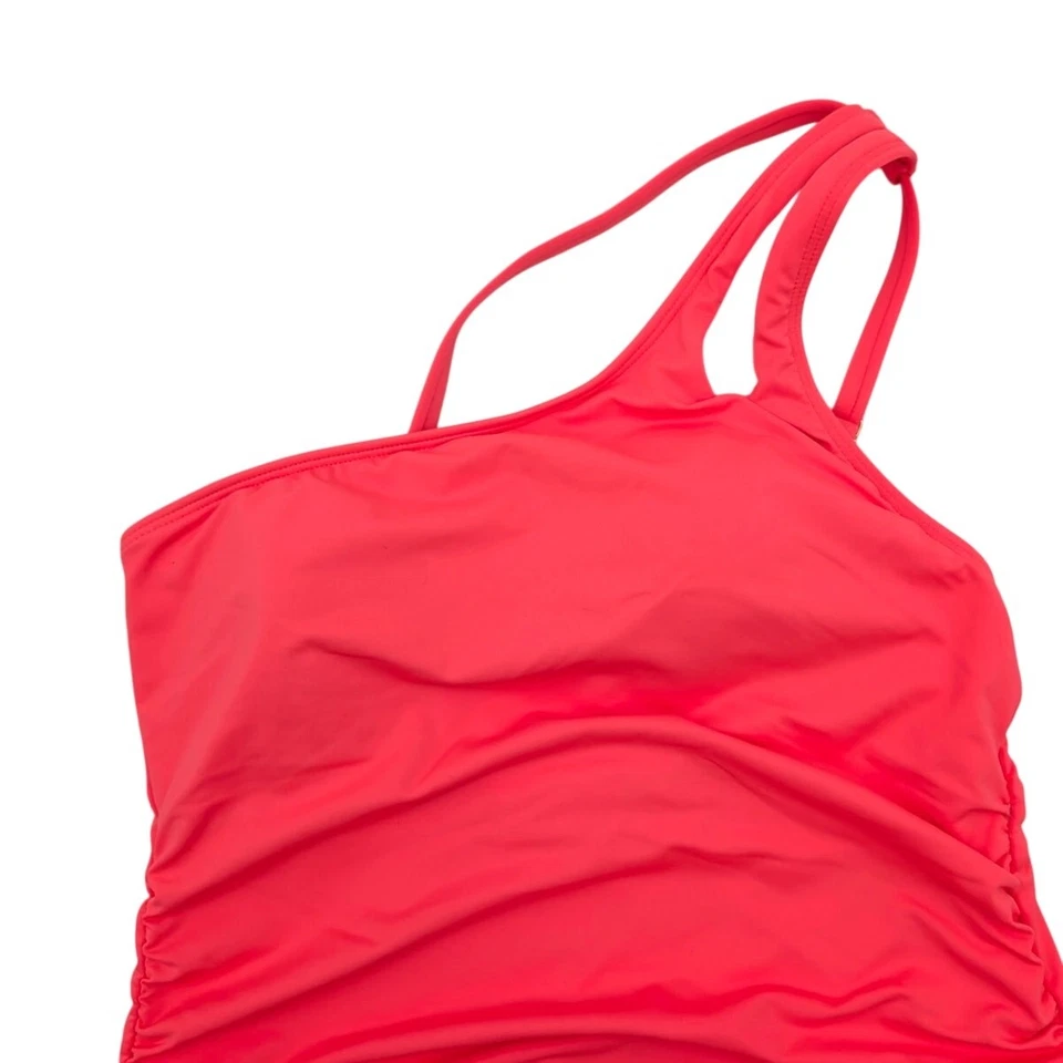 La Blanca Women's Island Goddess Ruched One-Shoulder Tankini Top Guava Size 4 - Image 3 of 4