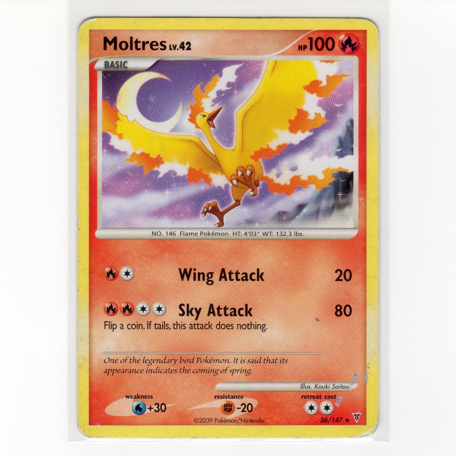 Pokémon TCG Moltres 36/147 DPP Supreme Victors Regular Rare Card EN-DMG 2009