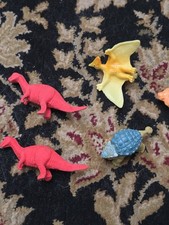 Lot Of 6 Various Mini Rubber Dinosaurs Multi Colored