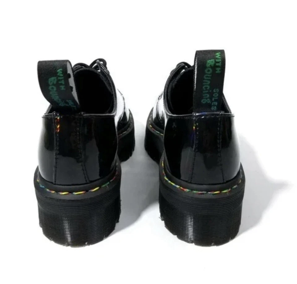 Sapatos plataforma Dr Martens 1461 quad arco-íris patente couro orgulho tamanho 7 - Imagem 4 de 4