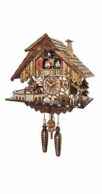 Engstler Quartz Cuckoo Clock Black Forest House with Music, Dancers and Movin...