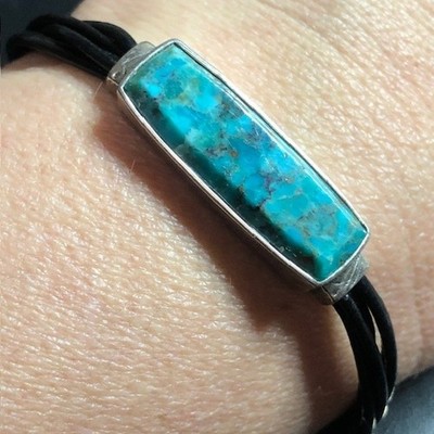 B3646 Silpada Türkis echte Farben Lederband Armband Sterling 925 7,5-8,5''