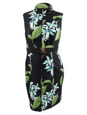Tommy Hilfiger Women's Oleander Belted Scuba Dress (16, Black Multi)