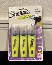 Sharpie Clear View Highlighters 3 Pack Yellow Smear Guard New Sealed Clear Tip