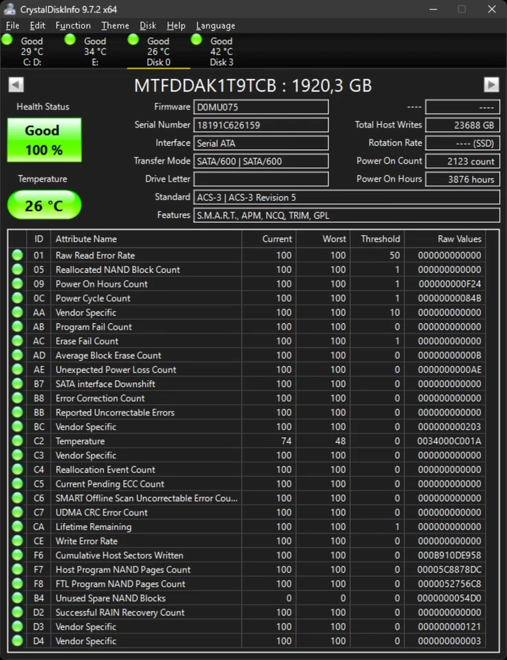 Micron 5100 PRO 1,92TB SSD 2.5" SATA MTFDDAK1T9TCB Server Enterprise Datacenter - Bild 4 von 4