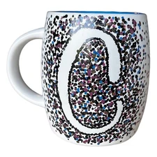 Dowan Coffee Mug Cup Dotted Monogram’C’ Fine Porcelain White W/multicolor Dots