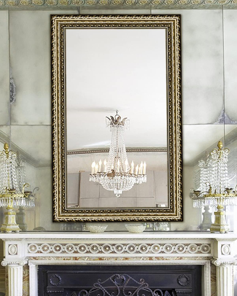 Hans & Alice Bathroom Mirrors for Wall, Rectangle Black&Gold Framed