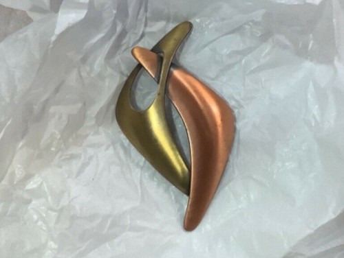 VINTAGE Signed KIM COPPER BRASS Layer PIN BROOCH Mid Century modern - Picture 5 of 5
