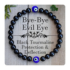 Black Tourmaline  Evil Eye Bracelet   Protection  Manifestation Jewelry for Me