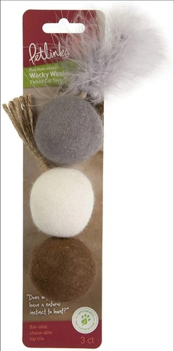 Petlinks lana stravagante - giocattoli per gatti in lana feltrata naturale con iuta e piume - confezione da 3 - Foto 2 di 4