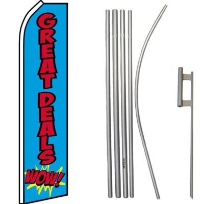 Great Deals Wow! Blue / Red Swooper Flag & 16ft Flagpole Kit/Ground Spike
