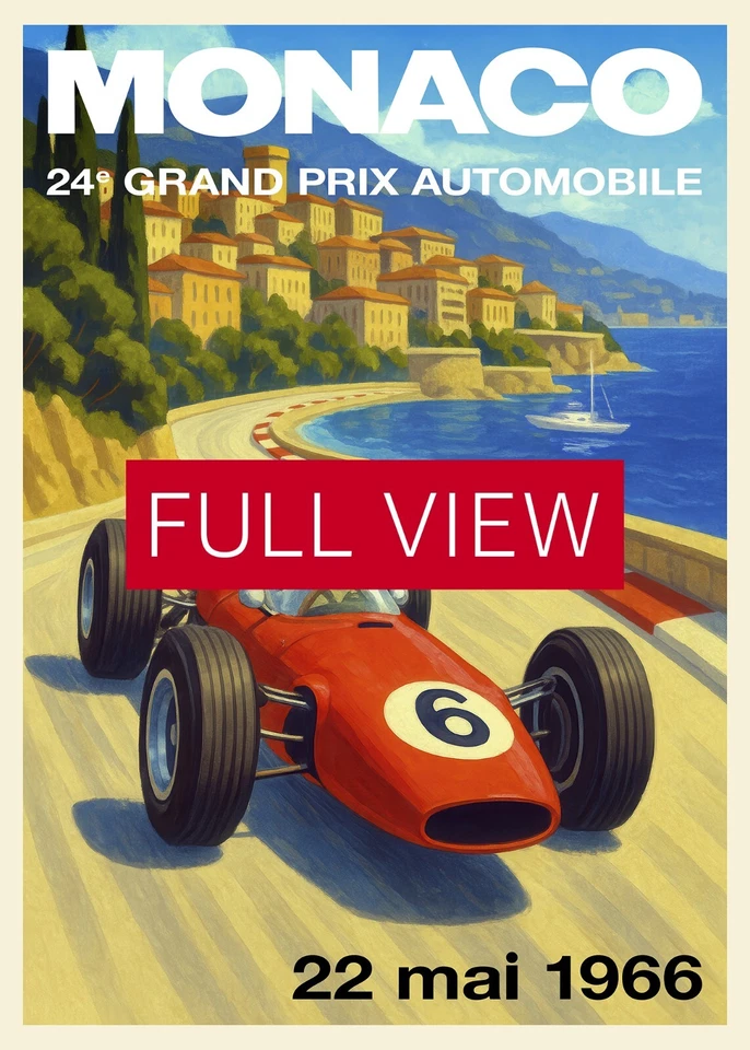 Monaco Vintage F1 Grand Prix 1966 Art Poster — Auto Racing Wall Art, Formula 1 - Image 3 of 4