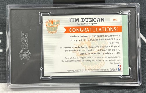 SGC 9 2002-03 Topps Slam Duncan #SD2 Tim Duncan Reliquia ESPUELAS - Imagen 2 de 2