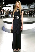 CHANEL 08C BLACK SILK LAYERED KEY HOLE PEPLUM HIP DRESS GOWN 38