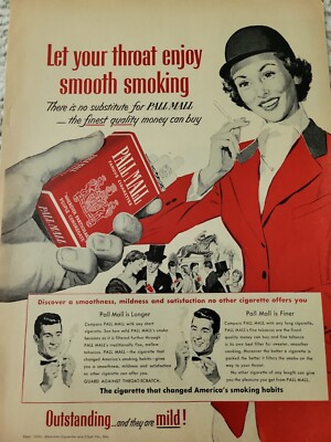 1953 Pall Mall cigarettes woman red jacket smoking  vintage ad