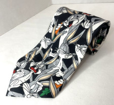 Looney Tunes Mania 1993 Bugs Bunny Character Necktie Tie Black Classic Style