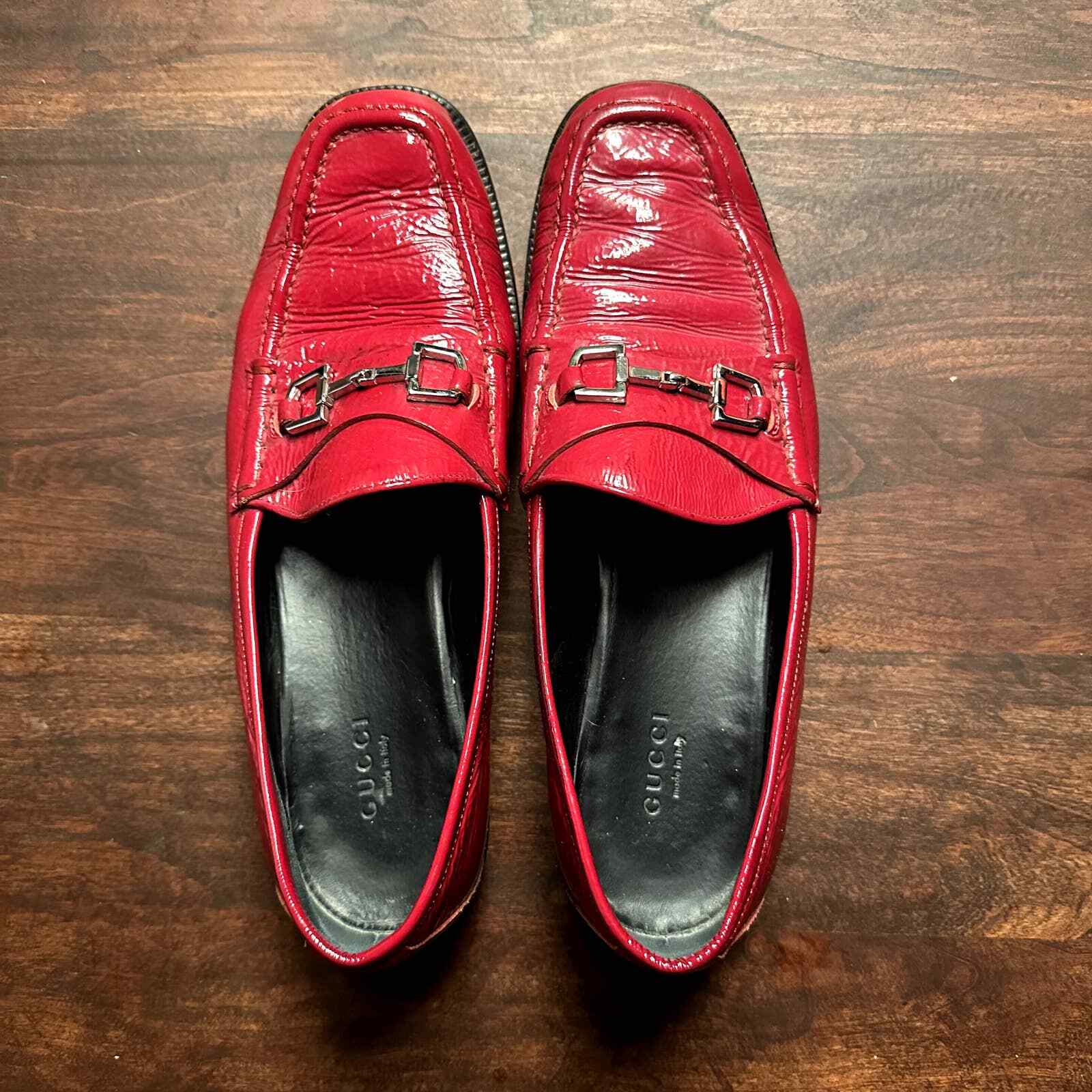 Vintage Gucci Red Patent Leather Horsebit Loafers Gem