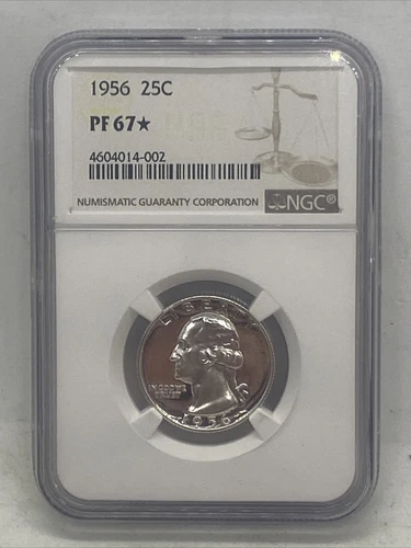 1956 NGC PF 67 Star Silver Washington Quarter, Gem Proof 67 Star, Obv Cameo