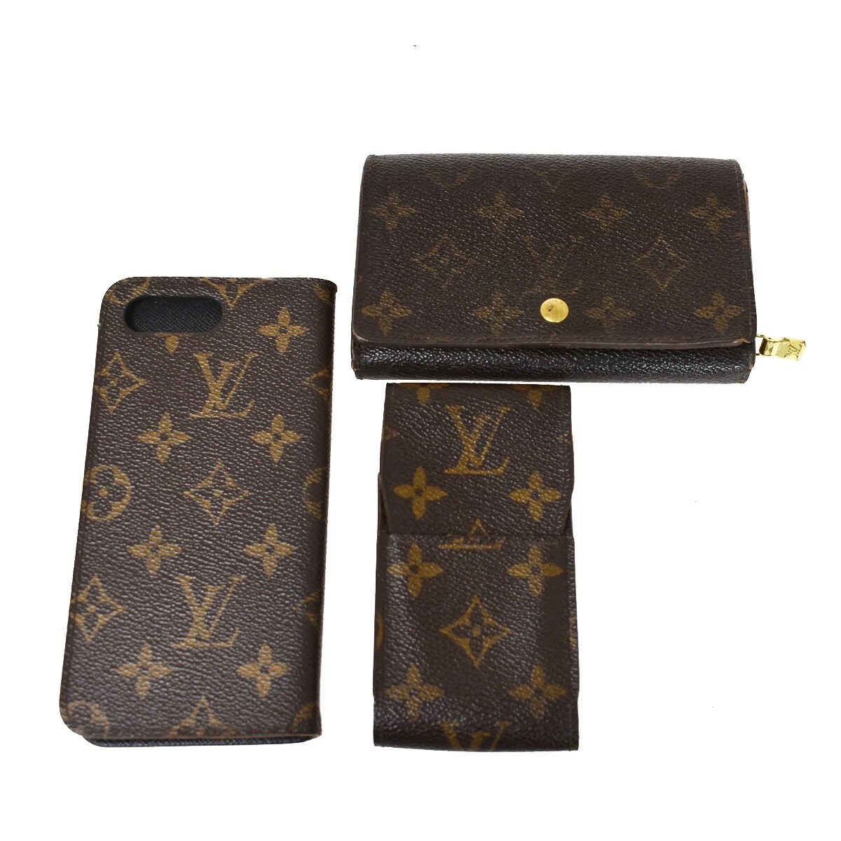 LOUIS VUITTON 3 Set Wallet Cigarette iphone 7 plus Case Monogram Leather 60YB555