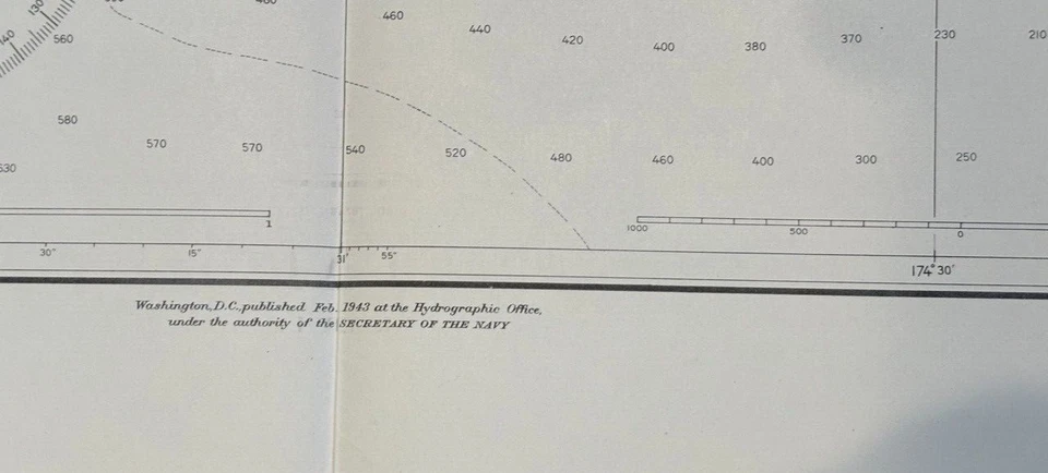 Vintage Hydrographic Chart Phoenix Islands South Pacific Ocean 1943 WW2 - Image 3 of 4