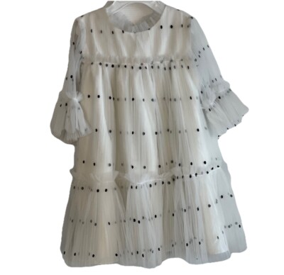 NORDSTROM Pleated Ivory Tulle Black Polka Dot Dress Size 3T Formal Fancy Party