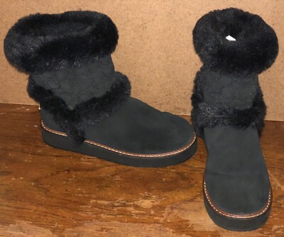 Coach Izzie Signature Size EU 37.5/ US 7B Suede Black Logo Women's Boots FG4597