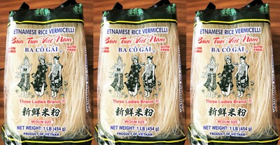3 (packs) Three Ladie Rice Stick , Rice Vermicelli , Rice Noodle (Bun Ba Co Gai)