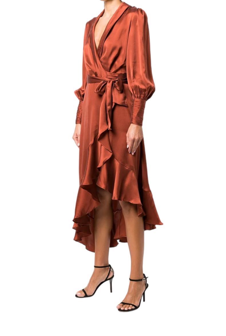ワンピース ZIMMERMANN SILK WRAP DRESS Zimmermann Silk Wrap Midi Dress | Sienna / Rust, Sueded Silk