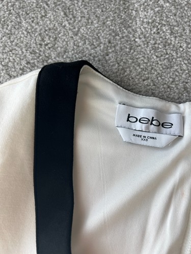 Bebe - Bandage Bodycon Cocktail V-neck Midi Dress in Black & White, Size XXS - Picture 3 of 6