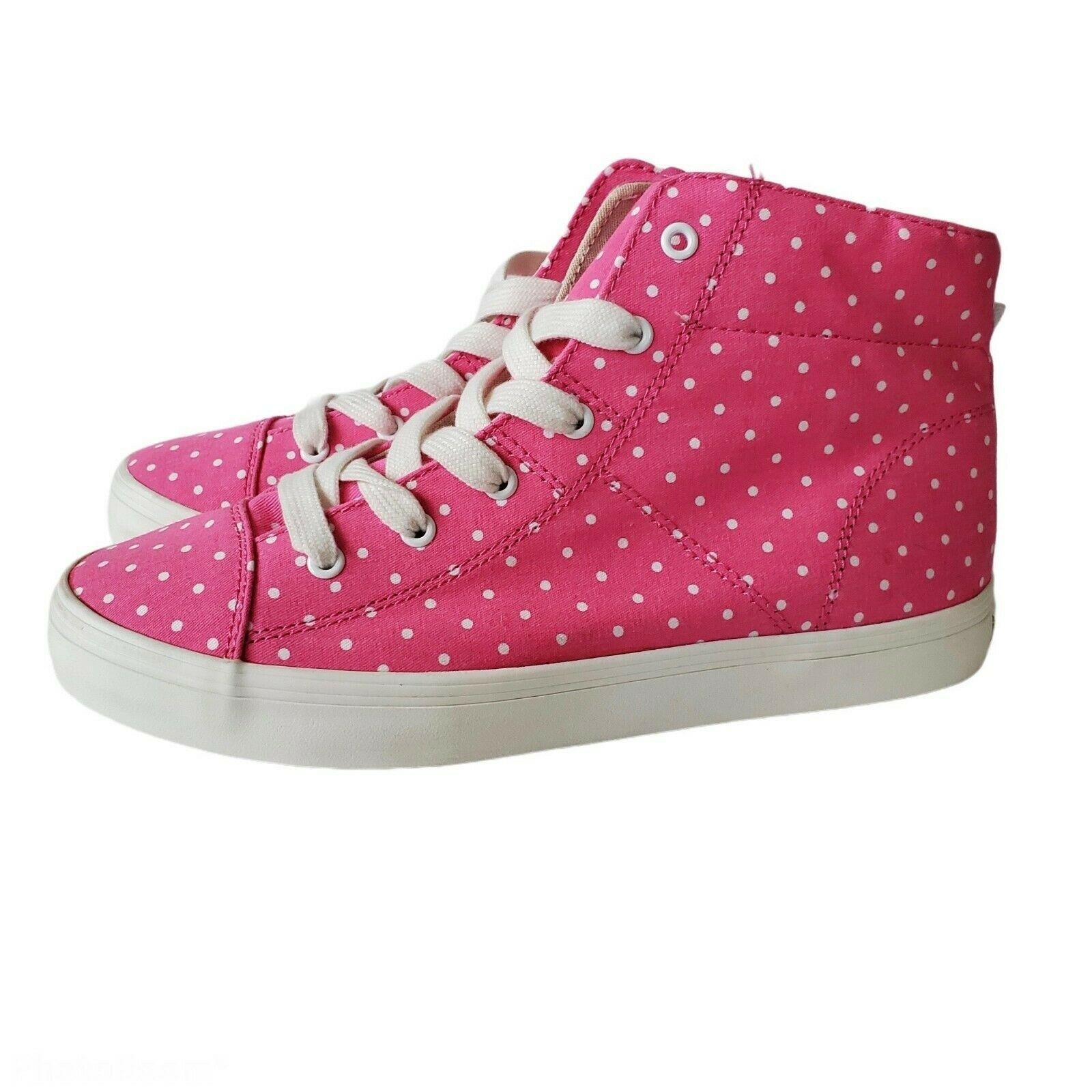 Lands End High Top Sneakers Girls Size 6 Lace Up Canvas Shoes Pink Polka Dot